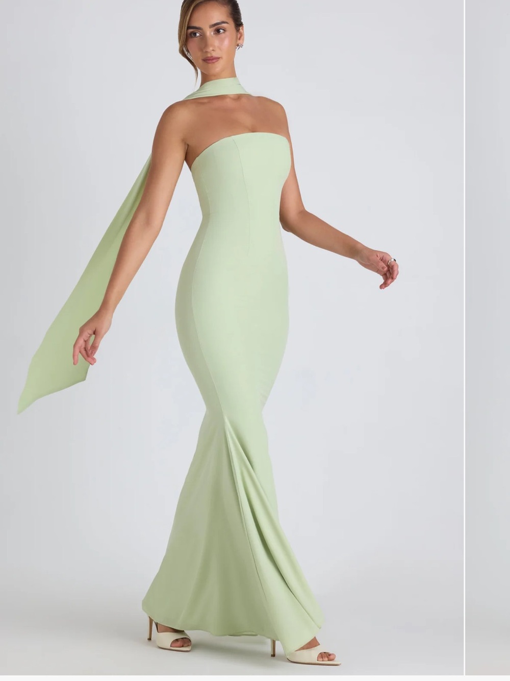 Oh Polly Strapless Scarf-Detail Gown in Light Green